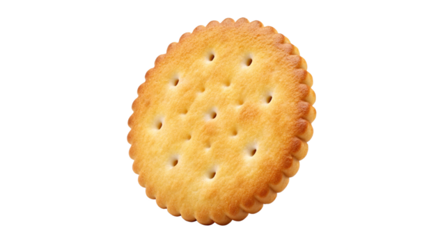 Single Round Golden Cracker Biscuit Isolated on Transparent Background