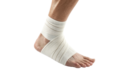 Human Ankle Wrapped in Elastic Bandage Isolated on Transparent Background