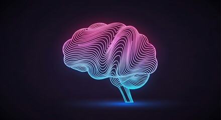 Abstract Brain Illustration with Vibrant Neon Colors on Dark Background.