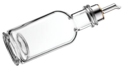 Empty transparent glass cruet bottle with pourer spout