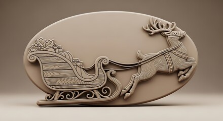 Elegant Christmas Reindeer and Sleigh Relief Sculpture.