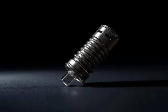 Close up of a metallic screw with threads against a dark background