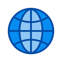 Stylized blue globe with grid lines on black background