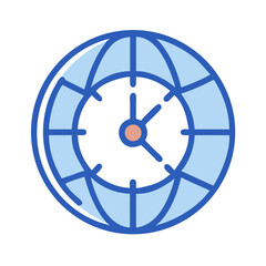 Clock face with earth globe outline on dark background