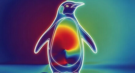 a striking thermal image showcases the silhouette of a penguin revealing its internal heat signature with vibrant colors high quality professional detailed modern