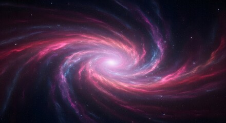 Obraz premium Majestic spiral galaxy with swirling pink and blue nebula clouds and stars in dark universe