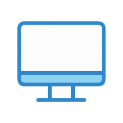 Minimalist computer monitor icon in blue and white colors