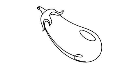 Eggplant continuous line drawing art, isolated minimalist vector illustration of fresh organic healthy food vegetable, simple outline graphic Vector, illustration