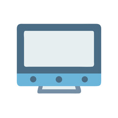 Stylized blue computer monitor icon against black background