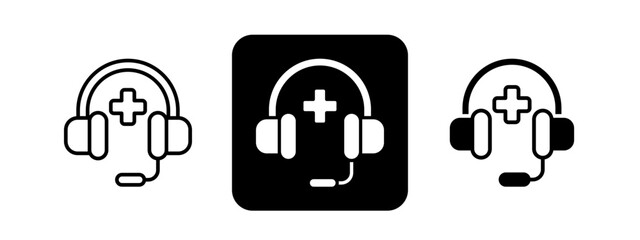 Assistance  Solid color and black line drawing vector illustration set