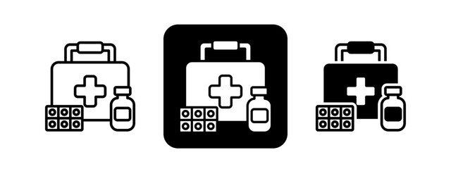 Emergency Support  Solid color and black line drawing vector illustration set