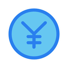 Light blue yen coin on a black background illustration