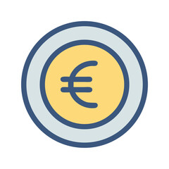 Simple euro coin icon with blue and yellow colors