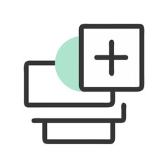 Obraz premium Stylized icon of printer with plus symbol on black