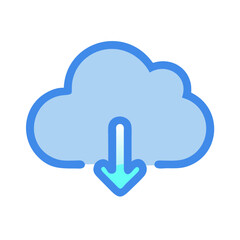 Stylized cloud download icon in blue hues on black