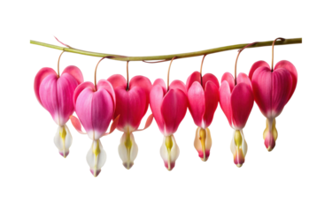 Beautiful Bleeding Heart Flowers in a Row on a Stem Close Up