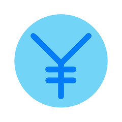 Yen currency symbol icon on circle in light blue