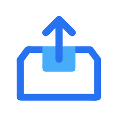 Isolated blue upload icon on black for sharing concept