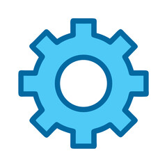 Stylized cyan gear on black background with blue outline