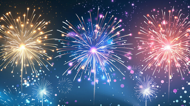 Fireworks in the night sky. Fireworks at Night. Stars of the fireworks are on a dark