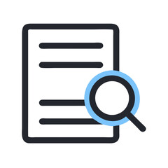 Document search icon, digital analysis, information retrieval, finding data