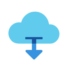 Blue Cloud with Download Arrow on Black Background