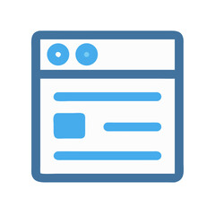 Stylized computer screen with generic webpage layout and blue accents