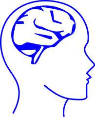 Human Head and Brain Outline Icon: Mental Health, Neuroscience, and Psychology Concept