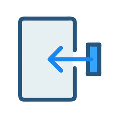 Blue exit door graphic icon on a black background