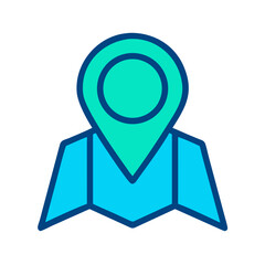 Stylized map pin icon with folded map design element