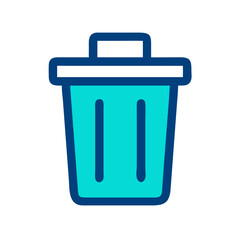 Simple turquoise trash can icon on black background illustration