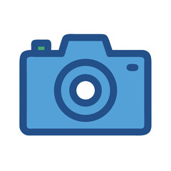Stylized blue camera icon on black background for photography