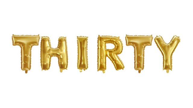Golden number 30 thirty metallic balloon. Party decoration golden balloons. Anniversary sign for happy holiday, celebration, birthday, carnival, new year. on white background
