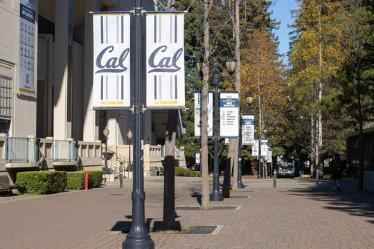 Berkeley, CA, USA - Nov 20, 2023: Cal signs are seen outside the Walter A. Haas Jr. Pavilion, an indoor arena on the UC Berkeley campus.