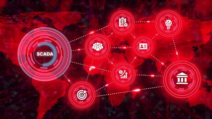 Scada system cybersecurity concept with global network and target motion graphic - Powered by Adobe