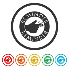 Reminder hand with string tied to finger icon. Set icons in color circle buttons