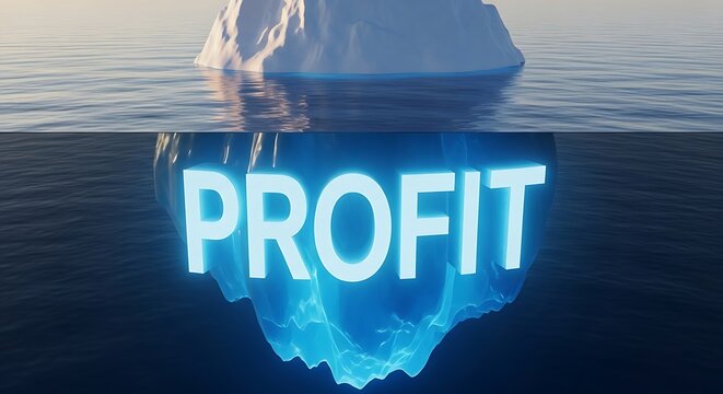 Unveiling the unseen financial engine, an iceberg metaphor illustrates 'PROFIT' glowing beneath the surface, representing the true, deeper economic success driving visible business operations