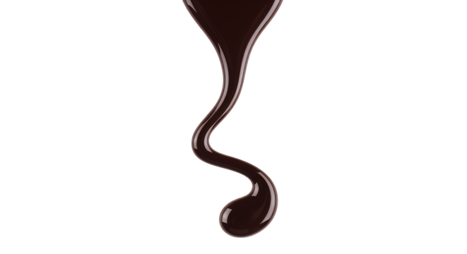 A luscious, dark chocolate drip cascading down, isolated on a transparent background, creating a tempting visual