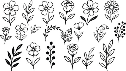 Doodle Flower Line Icons – Minimal Botanical Set