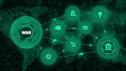 Global war concept on digital dark world map background cinematic footage - Powered by Adobe