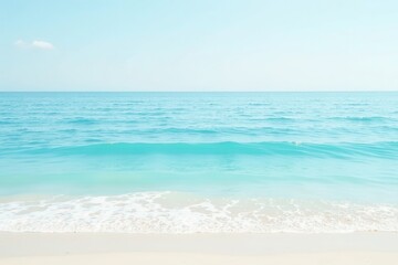 Fototapeta premium Serene Coastal Scene Ocean Waves Gently Lap the Pristine Sandy Shore Under a Clear Sky