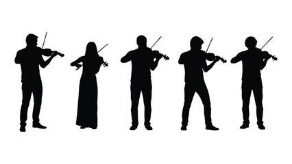 Violin players silhouette collection isolated on white background, Vector © JASMIN