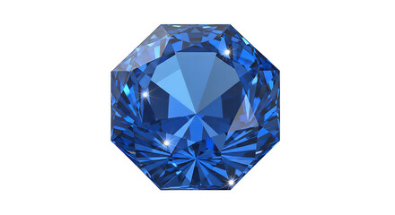 Blue gemstone isolated on transparent background, perfect for jewelry or design, with octagonal cut