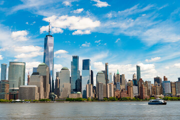 New York, United States. New York city skyline in Midtown Manhattan. USA, NYC, NY, Manhattan. Lower Manhattan skyline. New York from New Jersey. Downtown Manhattan. American financial center