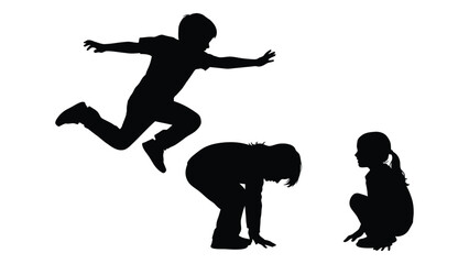 Children playing leapfrog silhouette isolated on white background, Vector