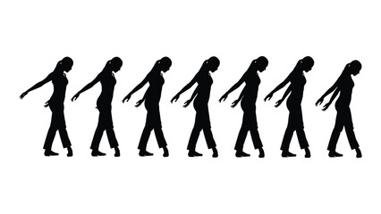 Woman walking silhouettes sequence isolated on white background, Vector