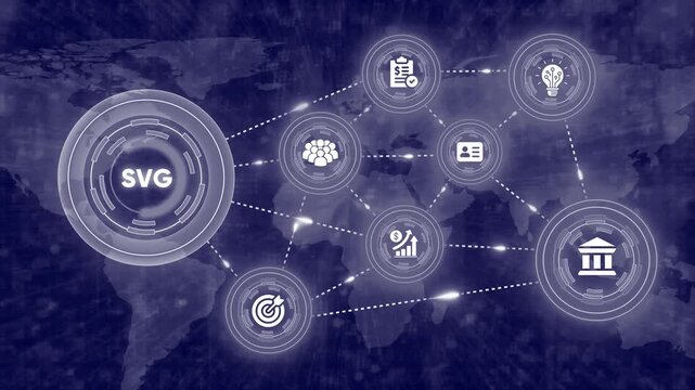 Svg symbol network connection concept with business icons on map