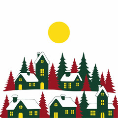 Christmas Village Houses Pine Scene
