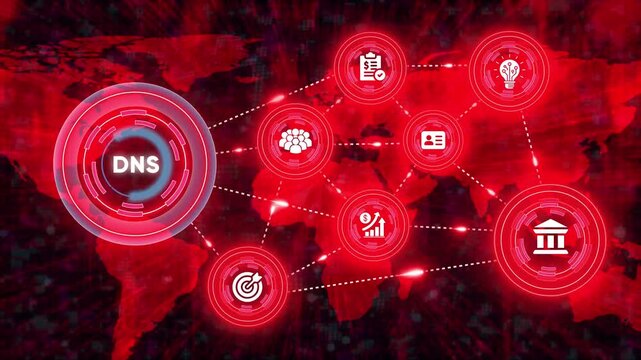 Digital dns network concept with world map background animated loop
