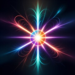 Fototapeta premium Stunning vibrant light burst with rainbow colors radiating outward, ideal for dynamic backgrounds, futuristic designs, and cutting-edge presentations